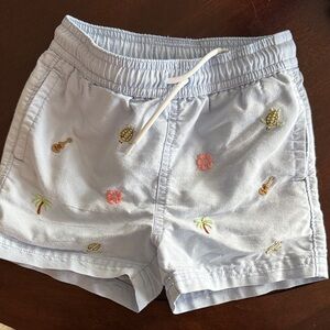 Janie and Jack Light Blue Embroidered Kids Swim Trunks